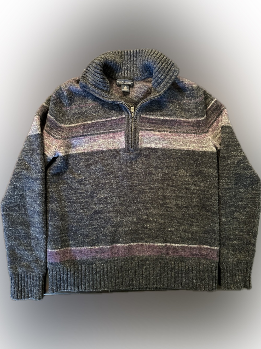 Banana Republic 100% Merino Wool Quarter Zip Sweater Gray Striped Size M